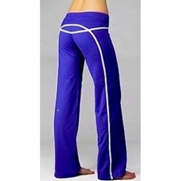 Lululemon Womens Tracker Wide Leg Nylon Track Pants Purple White Stripe Size 6